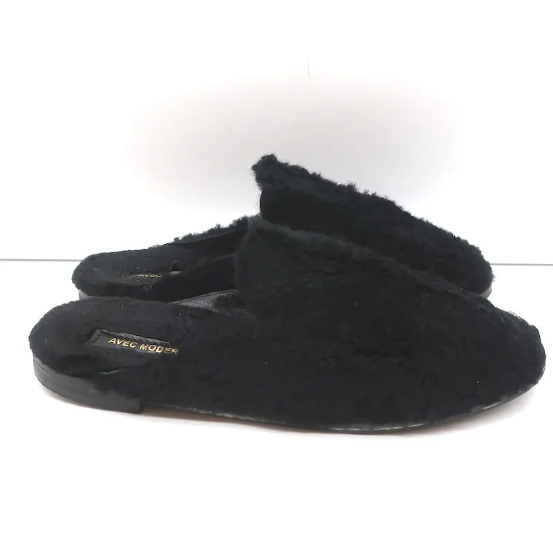 Avec Moderation Shearling Mules Black Size 41 Slip-On Flats