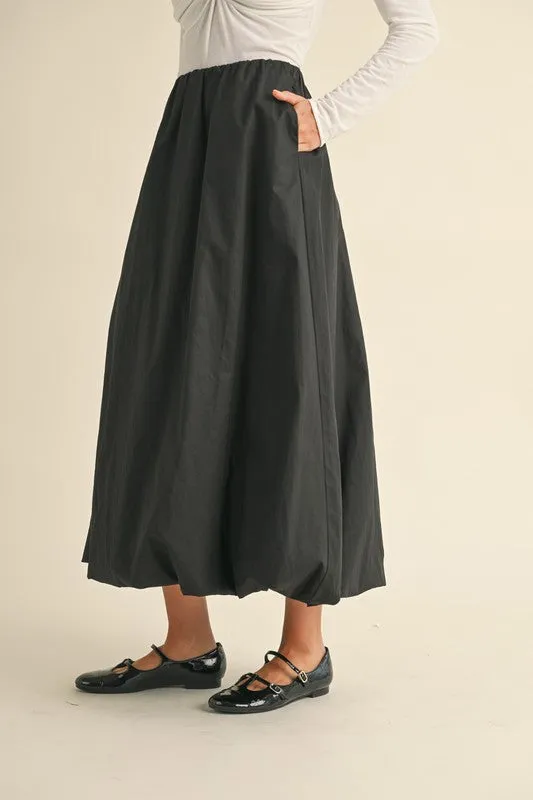 Back Elastic Waistband Maxi Bubble Skirt