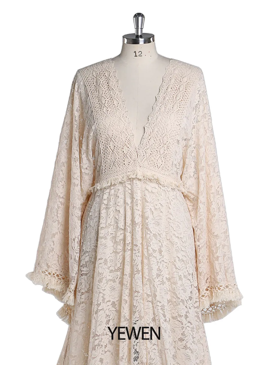 Backless Bohemian Lace Maternity Dress for Photo Shoot Adjustable Waist Maternity Gowns Baby Shower Dresses YEWEN YW220416