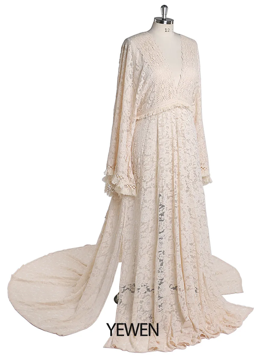 Backless Bohemian Lace Maternity Dress for Photo Shoot Adjustable Waist Maternity Gowns Baby Shower Dresses YEWEN YW220416