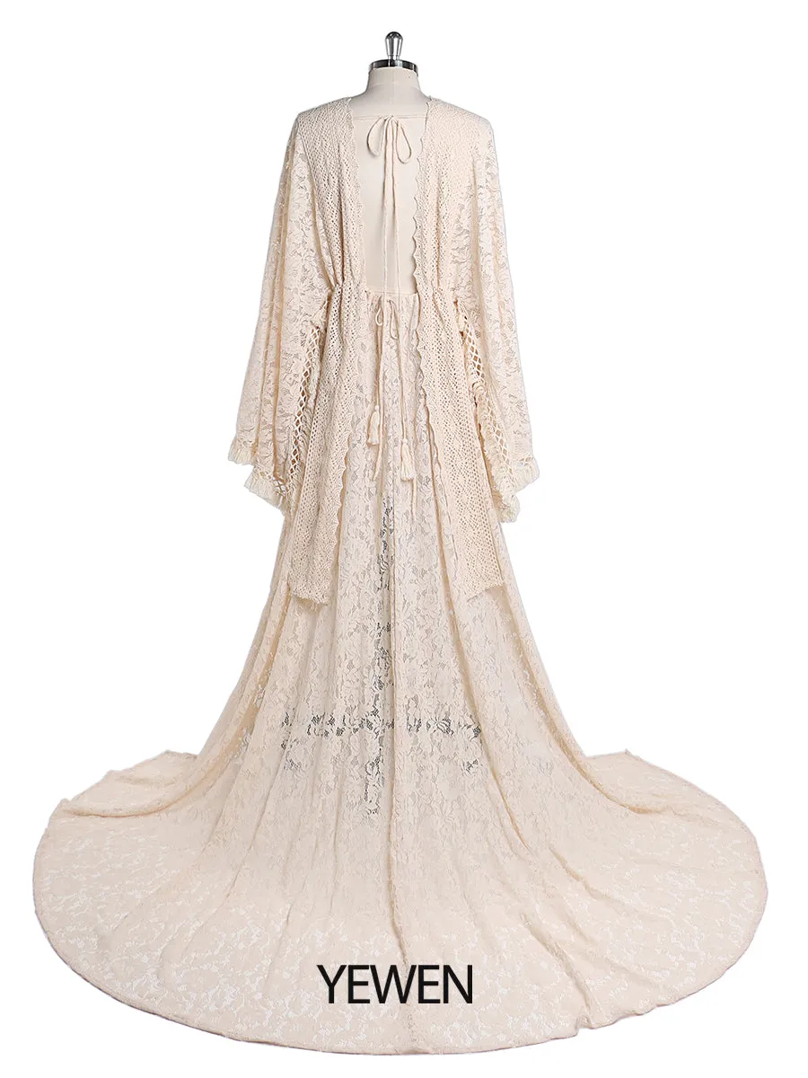 Backless Bohemian Lace Maternity Dress for Photo Shoot Adjustable Waist Maternity Gowns Baby Shower Dresses YEWEN YW220416