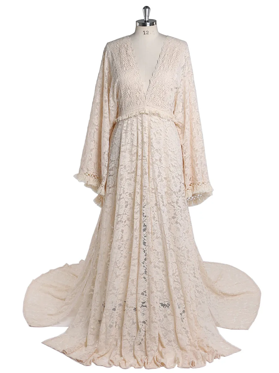 Backless Bohemian Lace Maternity Dress for Photo Shoot Adjustable Waist Maternity Gowns Baby Shower Dresses YEWEN YW220416