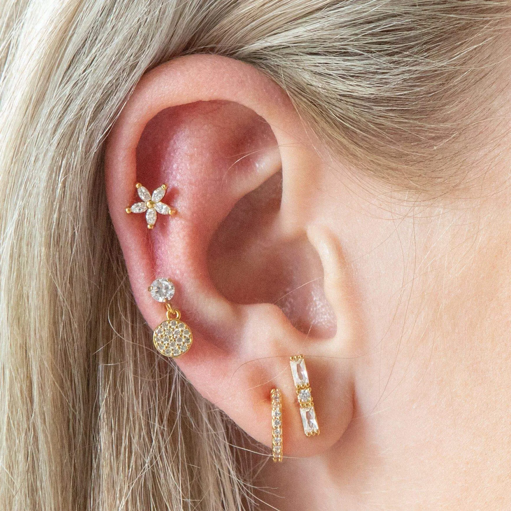 Baguette Piercing Barbell Ball Back Earrings Sleeper Earrings