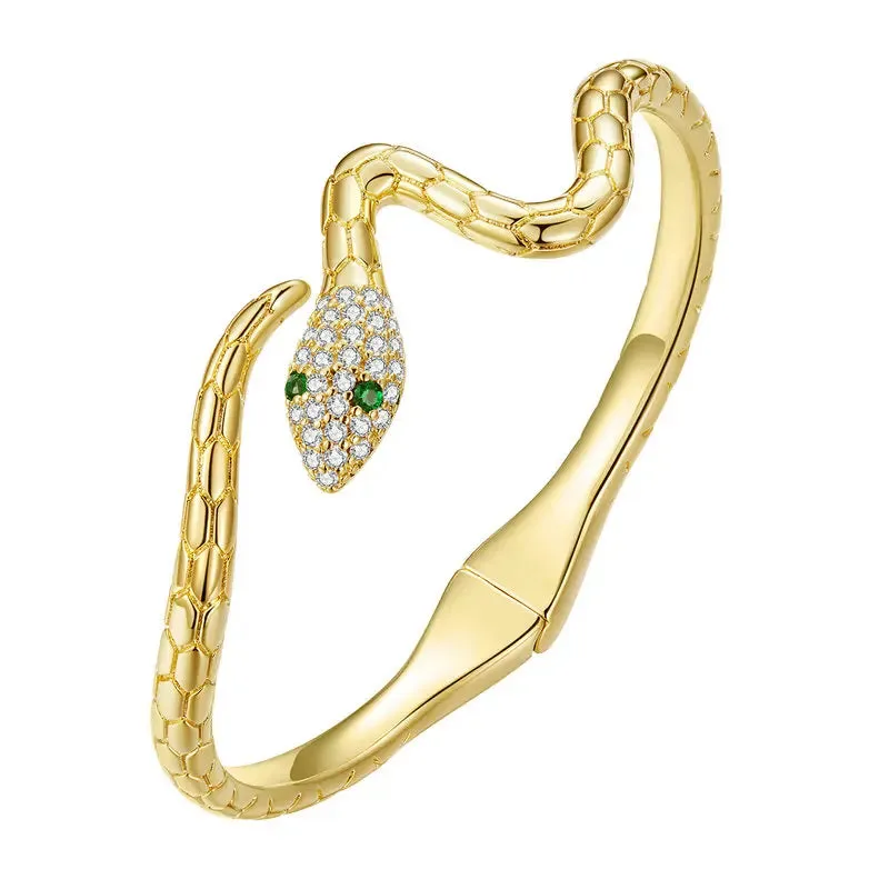 Bamoer Authentic Green Zircon Snake Opening Bracelet