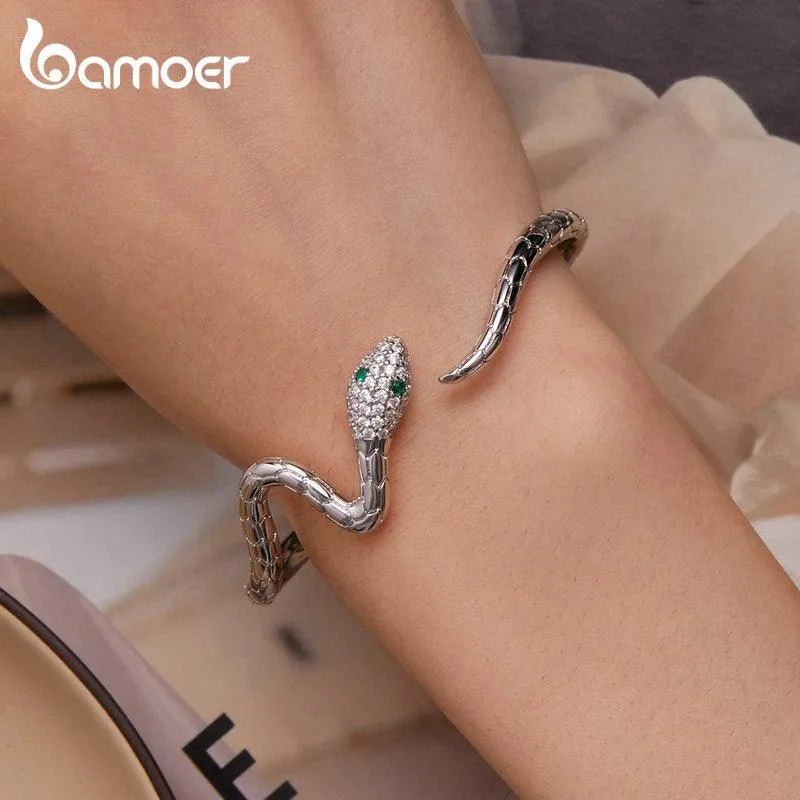 Bamoer Authentic Green Zircon Snake Opening Bracelet