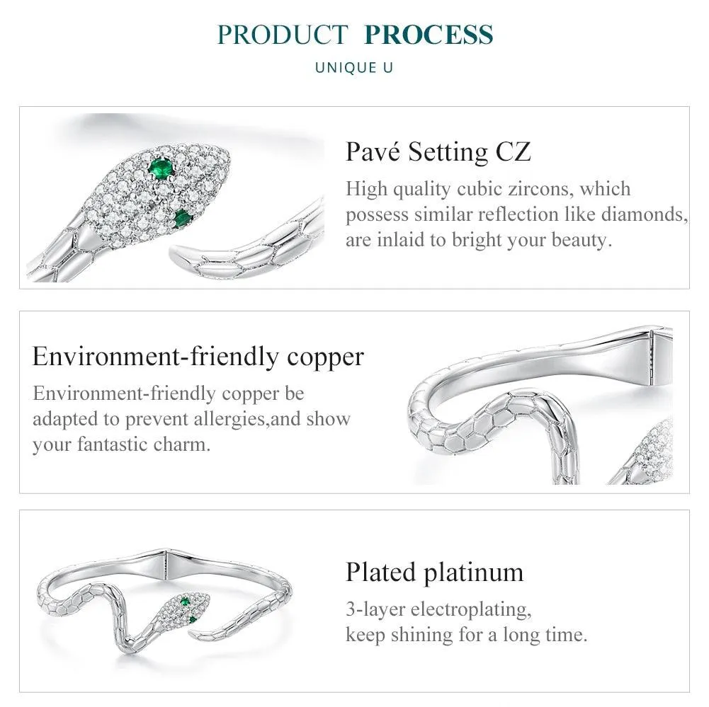 Bamoer Authentic Green Zircon Snake Opening Bracelet