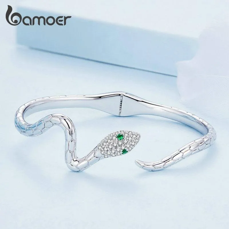 Bamoer Authentic Green Zircon Snake Opening Bracelet