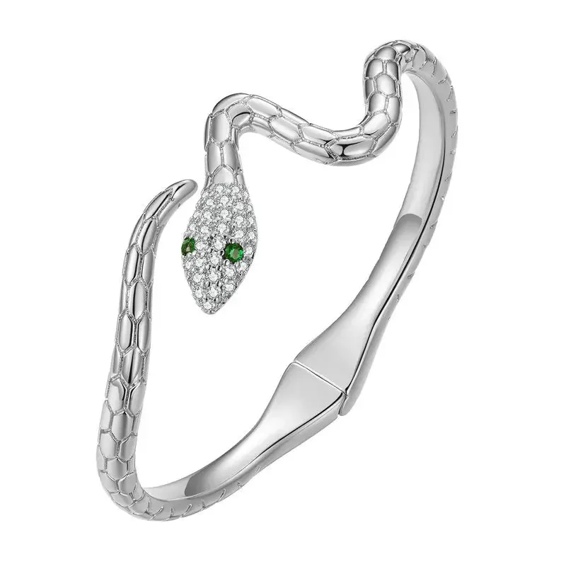 Bamoer Authentic Green Zircon Snake Opening Bracelet