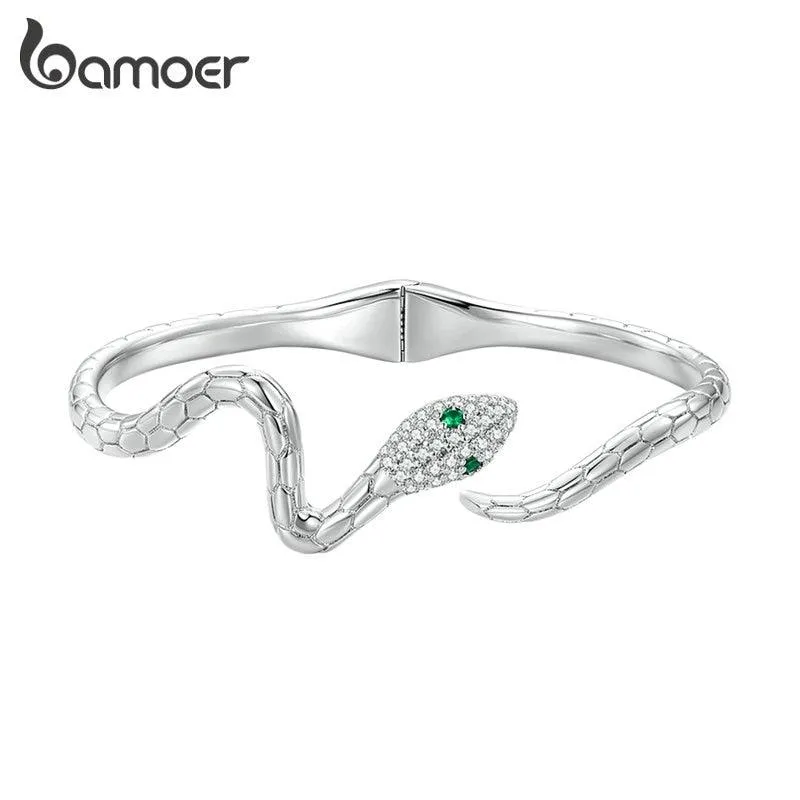 Bamoer Authentic Green Zircon Snake Opening Bracelet