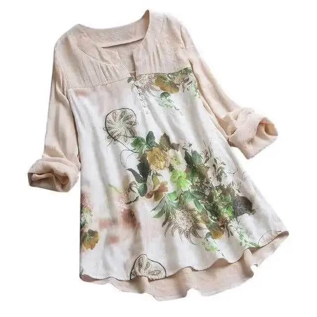 Beautiful Long Sleeve Blouses Women Floral Printing Tunic