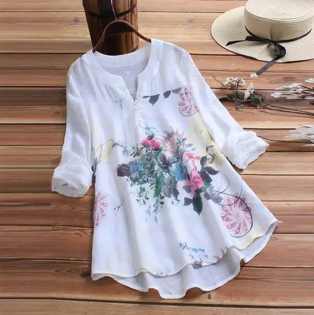Beautiful Long Sleeve Blouses Women Floral Printing Tunic