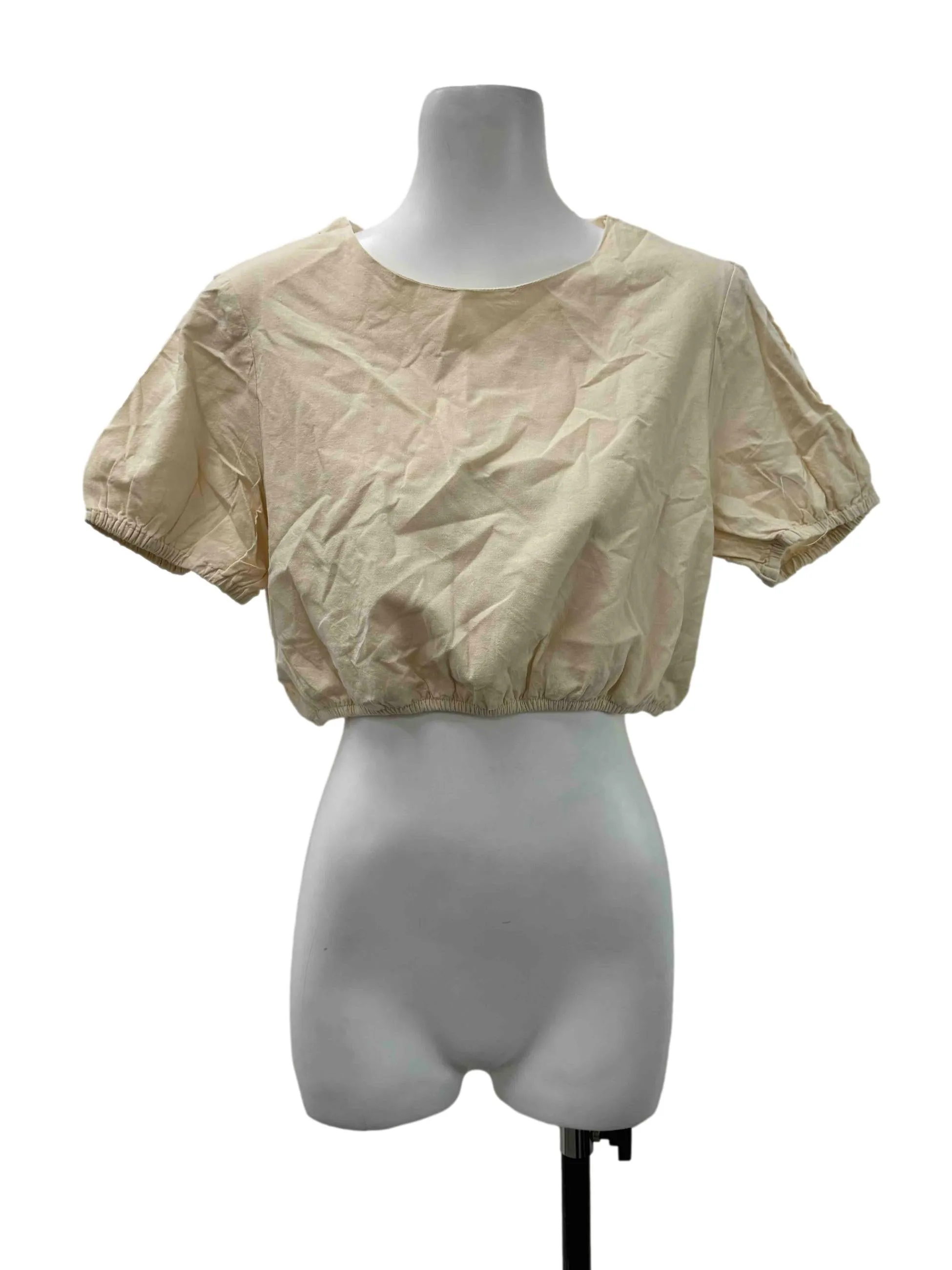 Beige Balloon Cropped Blouse