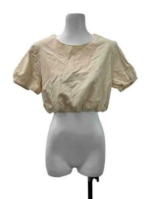 Beige Balloon Cropped Blouse