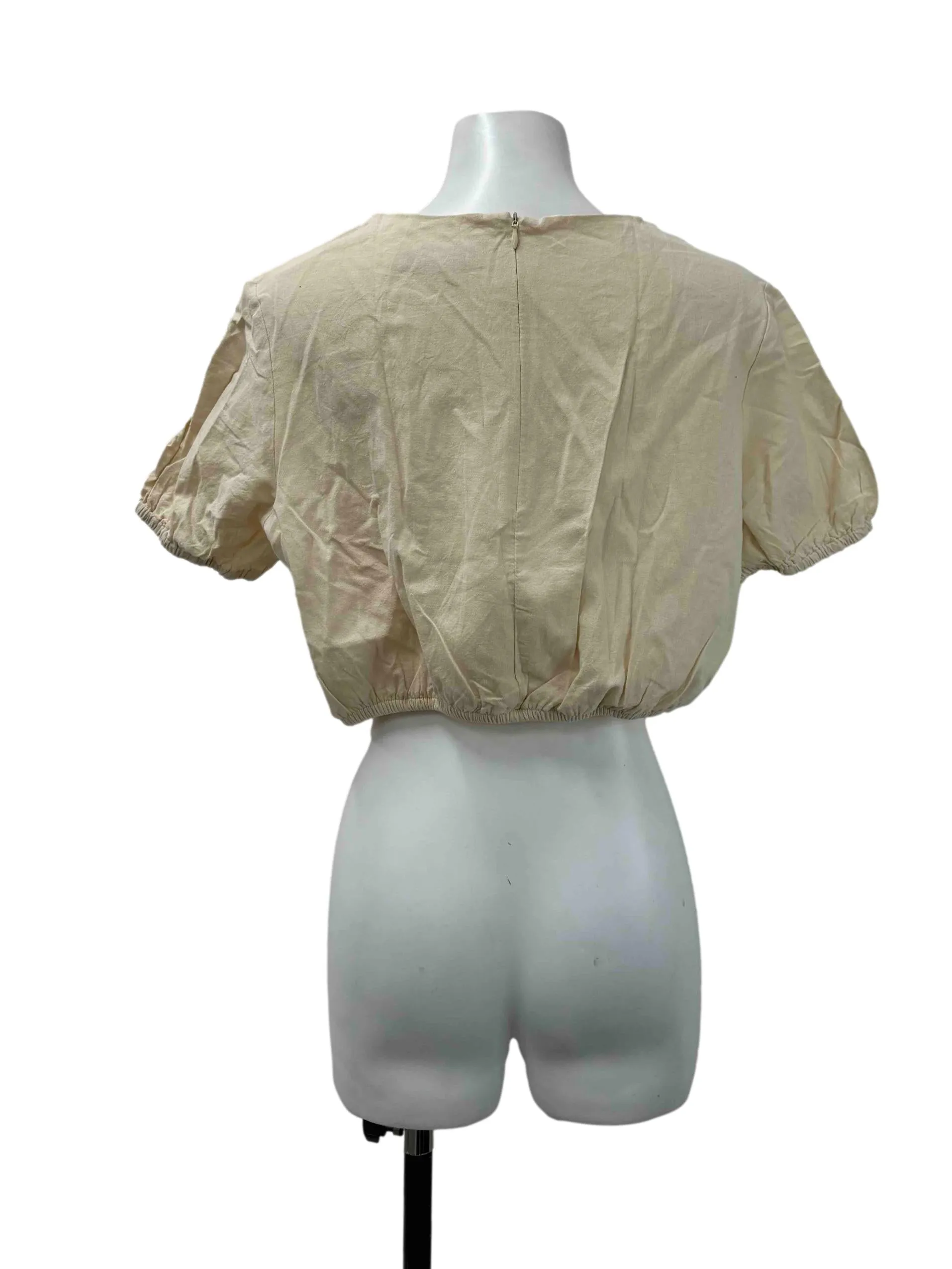 Beige Balloon Cropped Blouse