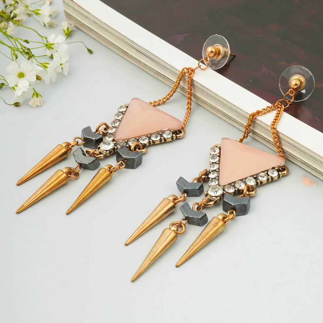 Beige Gray Crystal Diamond Drop Earrings