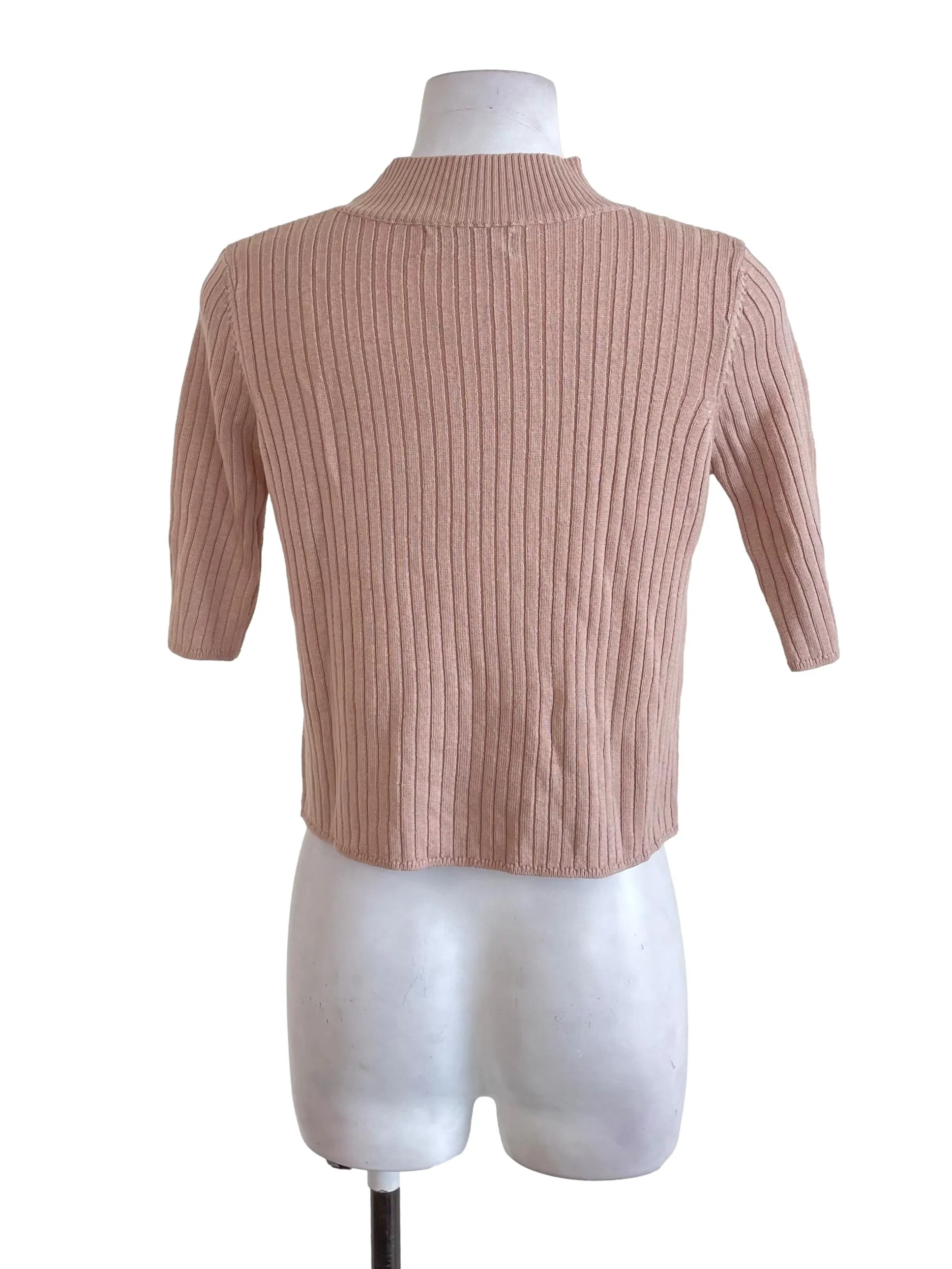 Beige Mid Neck Knit Top TTR