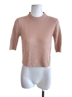 Beige Mid Neck Knit Top TTR