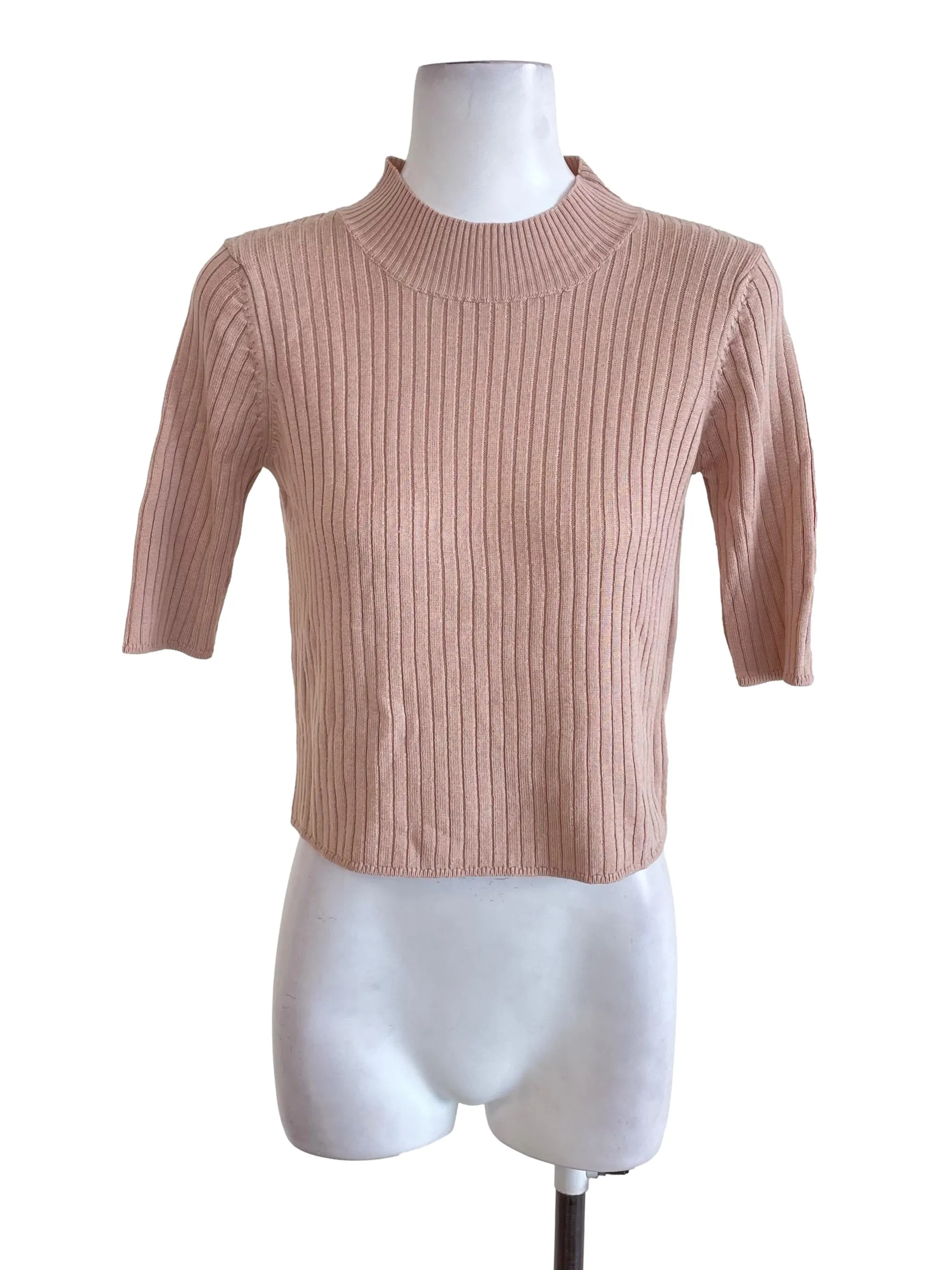 Beige Mid Neck Knit Top TTR