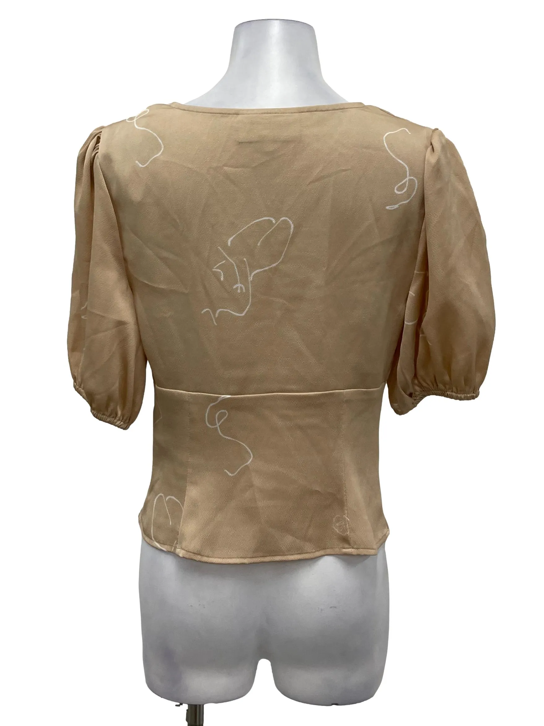 Beige V-Neck Button Down Blouse
