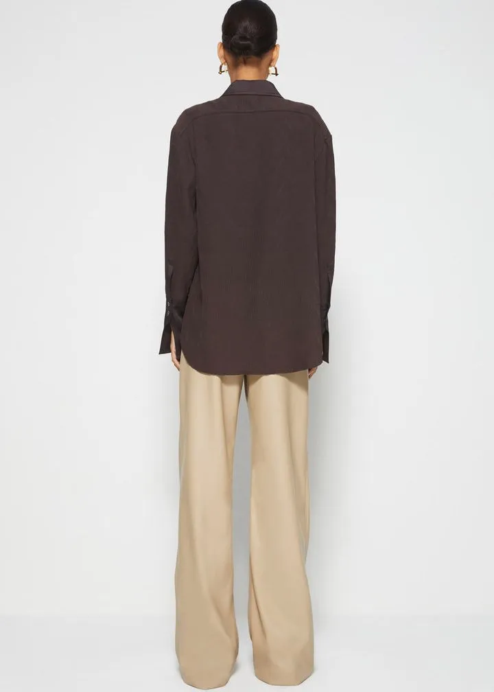 Belleza Crepe Plisse Button Down Shirt (Chocolate)
