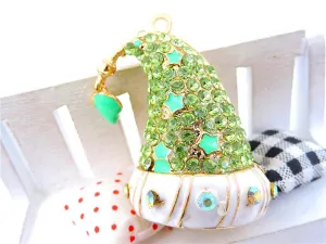 Betsey Johnson Green Crystal Inlay Magic Santa Hat Enamel Gold Necklace