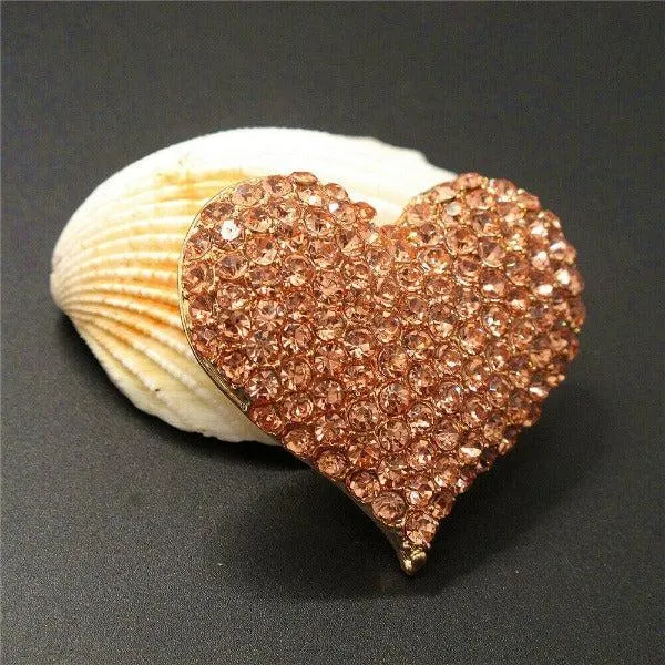 Betsey Johnson Heart Champagne Crystals Brooch Pin