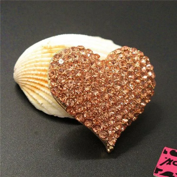 Betsey Johnson Heart Champagne Crystals Brooch Pin