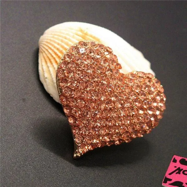 Betsey Johnson Heart Champagne Crystals Brooch Pin