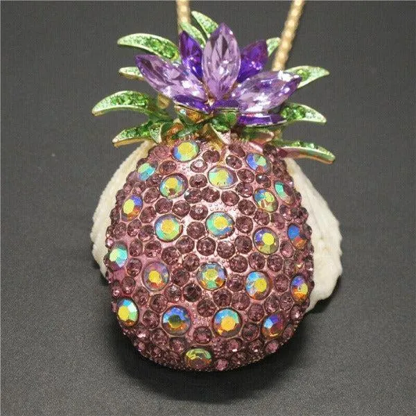 Betsey Johnson Pineapple Purple Crystals Gold Pendant Necklace