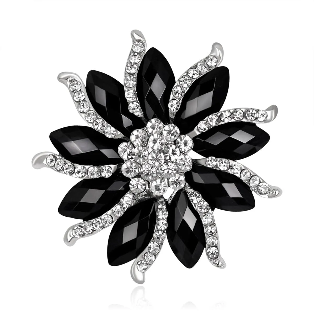 Black & Cubic Zirconia Floral Brooch