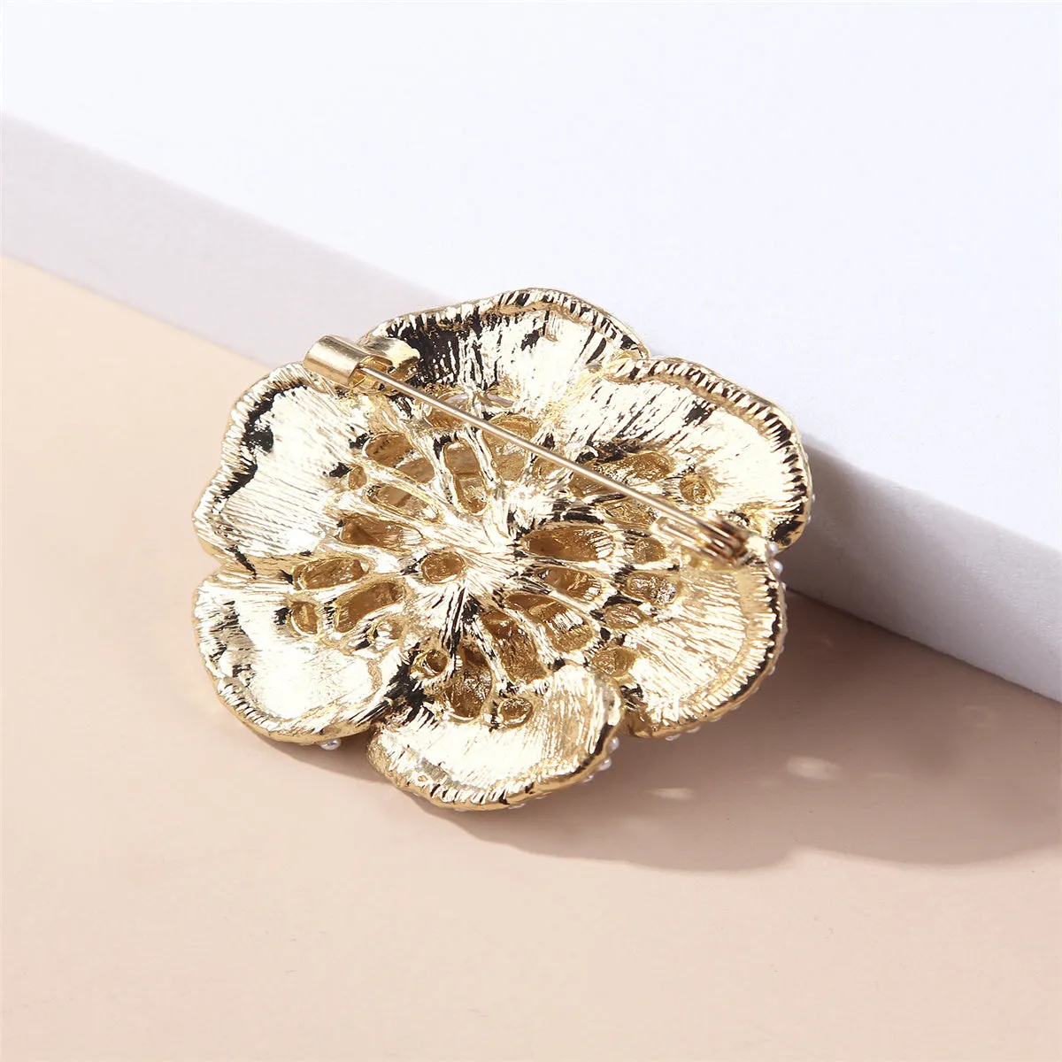 Black & Pearl Camellia Brooch