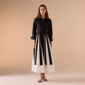 Black & White Long Sleeve A-line Maxi Dress