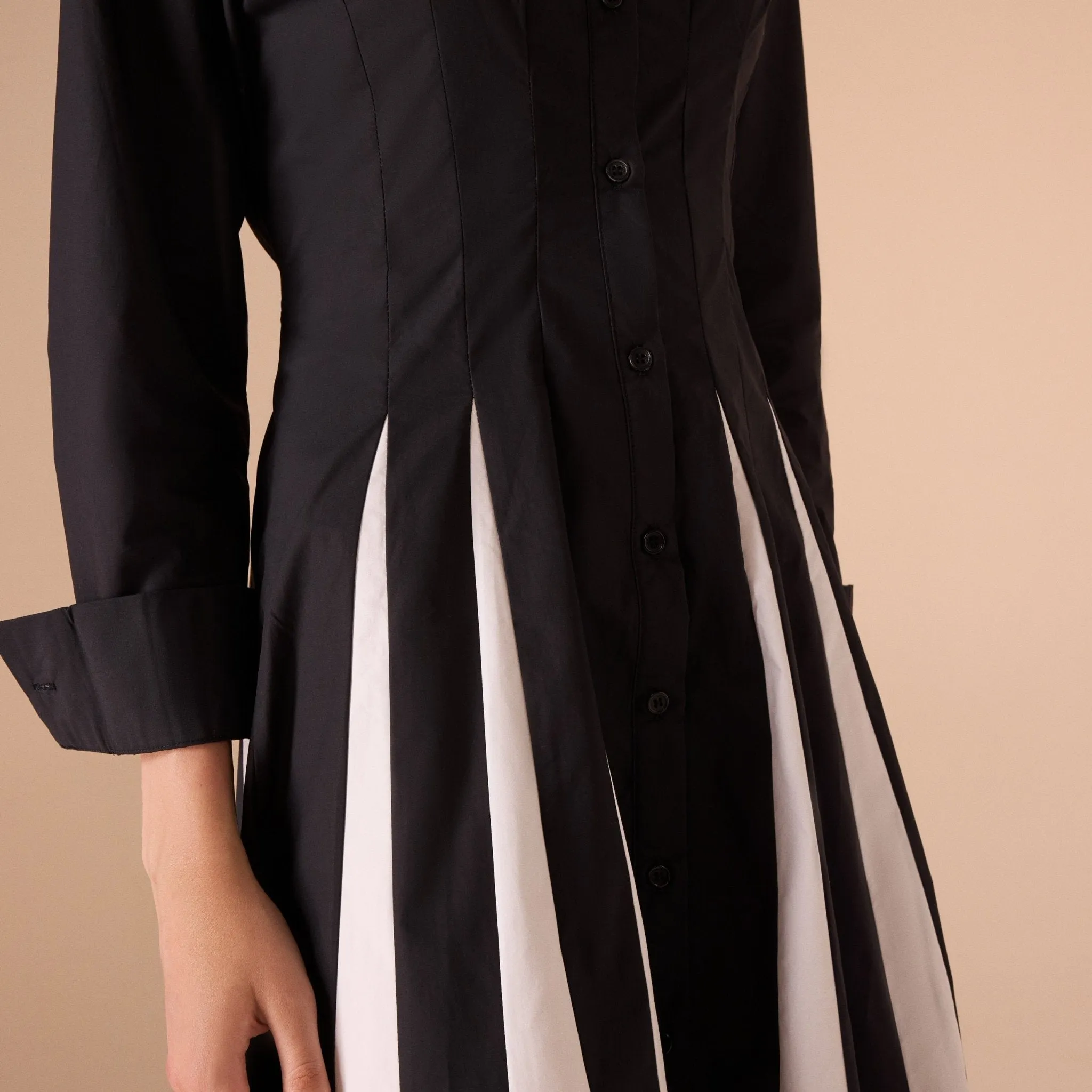 Black & White Long Sleeve A-line Maxi Dress