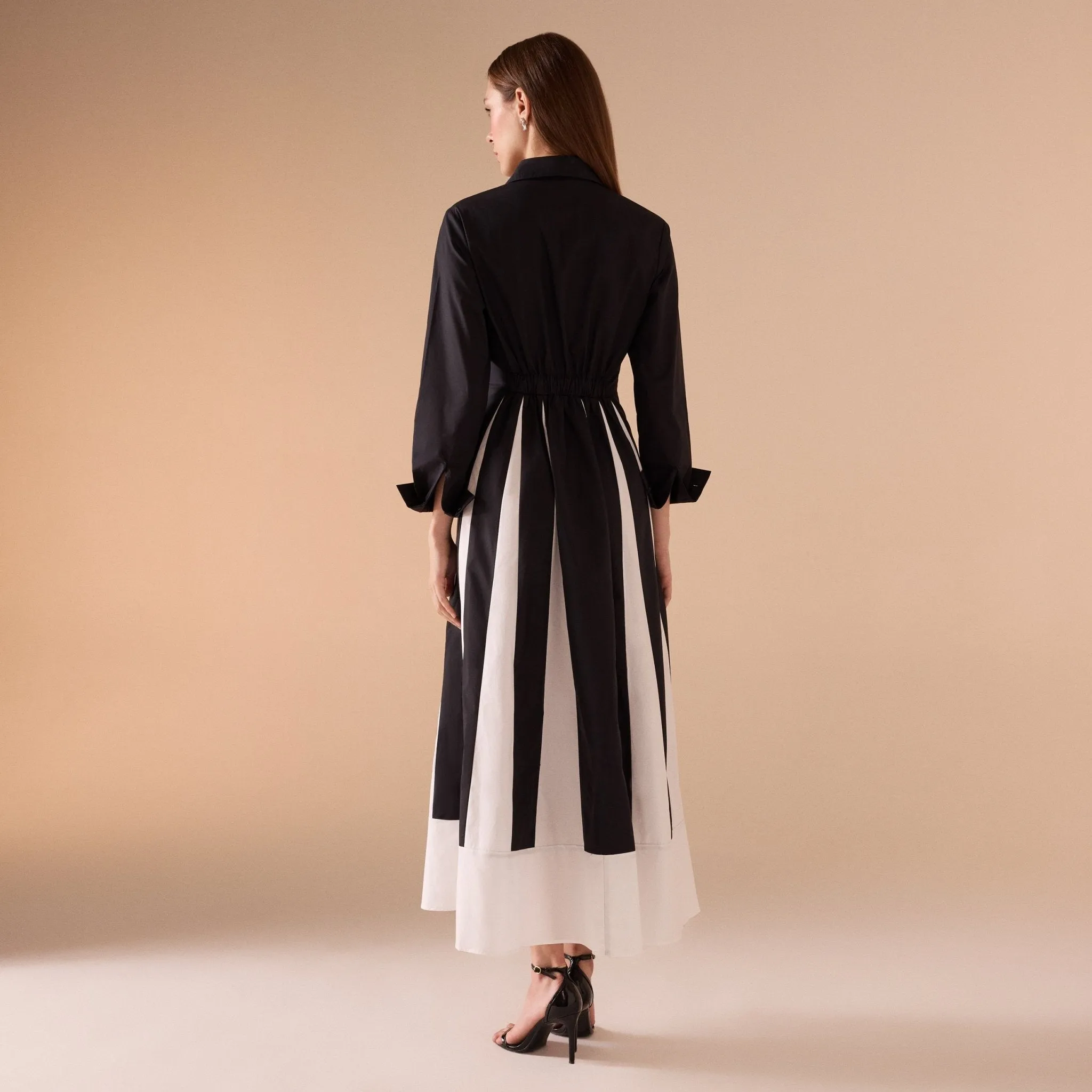 Black & White Long Sleeve A-line Maxi Dress