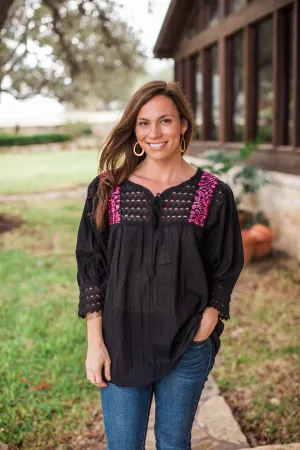 Black and Magenta Franco Blouse