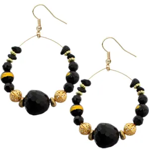 Black Beaded Coil Hoop Earrings