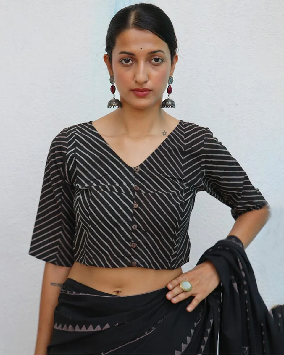 Black Cotton Crop Top Blouse