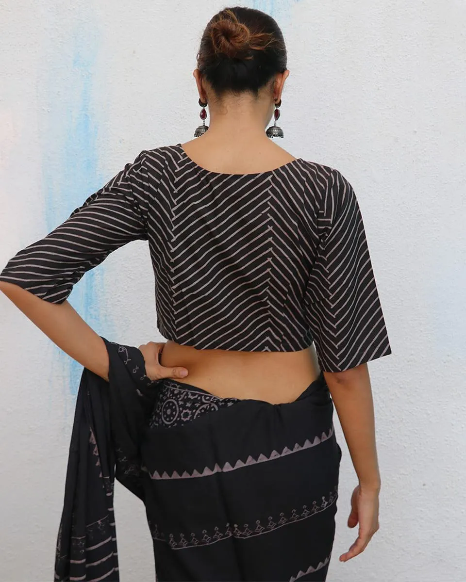 Black Cotton Crop Top Blouse