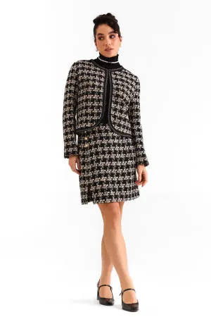 Black Houndstooth Boucle Jacket & Skirt
