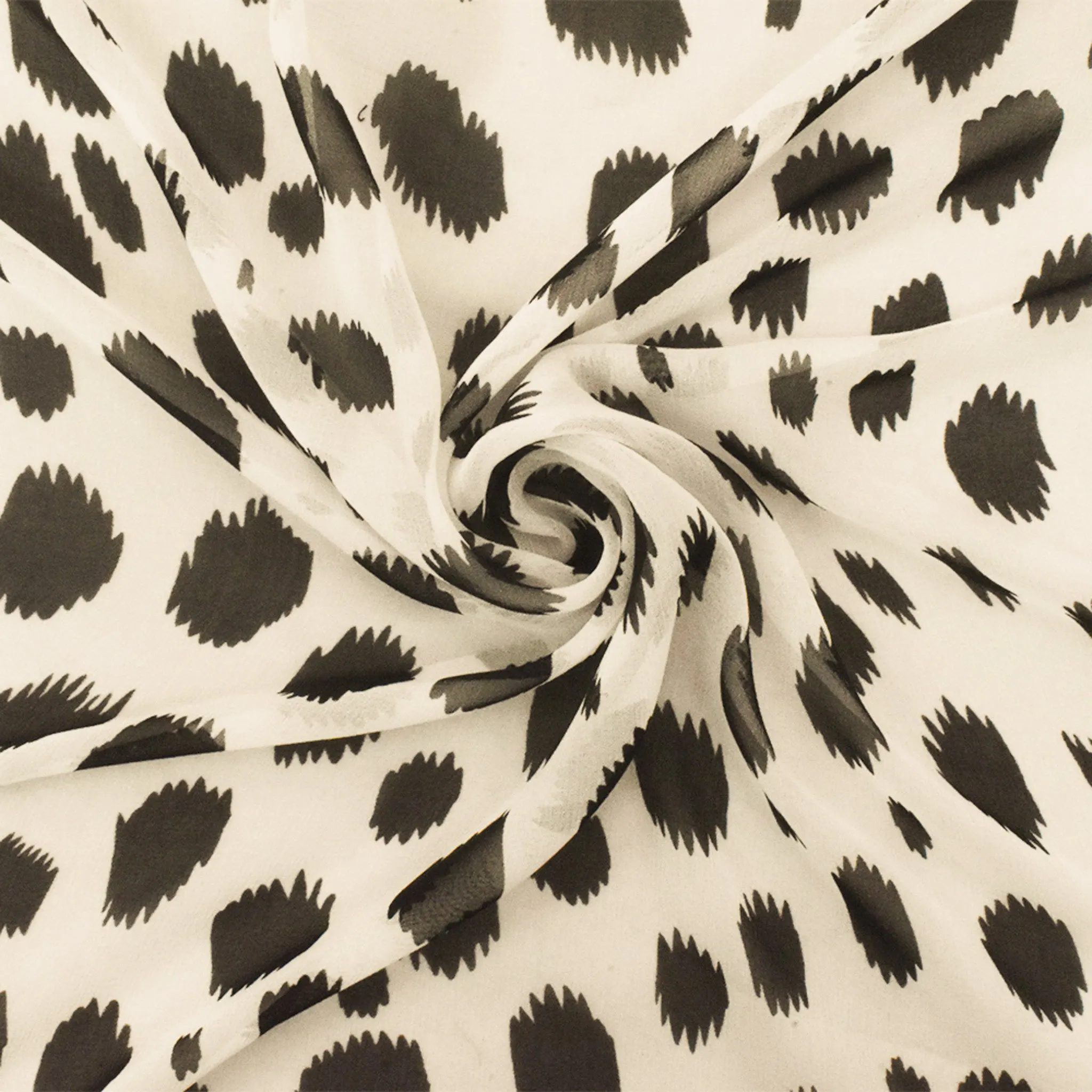 Black-Ivory Famous Designer Silk Spots Printed Chiffon Fabric