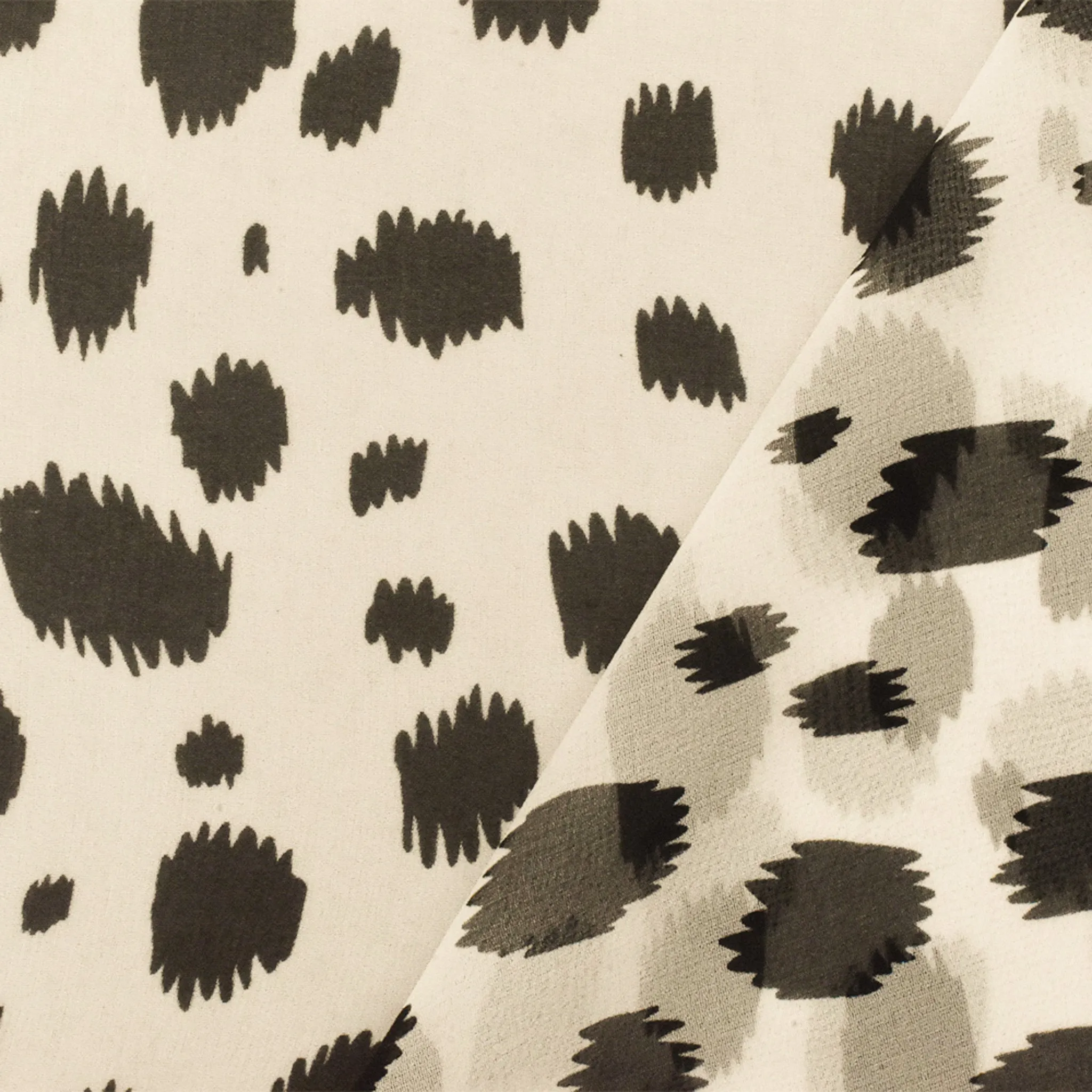 Black-Ivory Famous Designer Silk Spots Printed Chiffon Fabric
