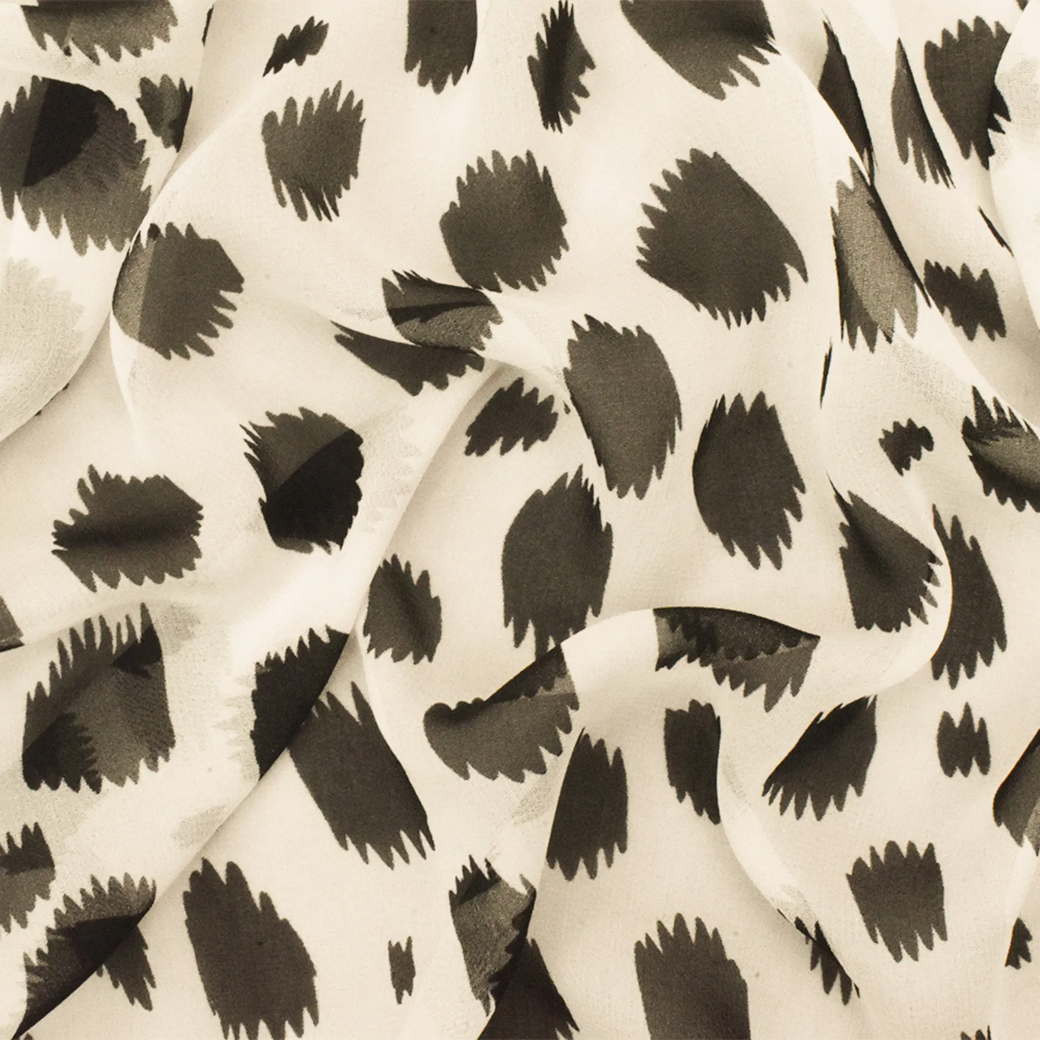 Black-Ivory Famous Designer Silk Spots Printed Chiffon Fabric
