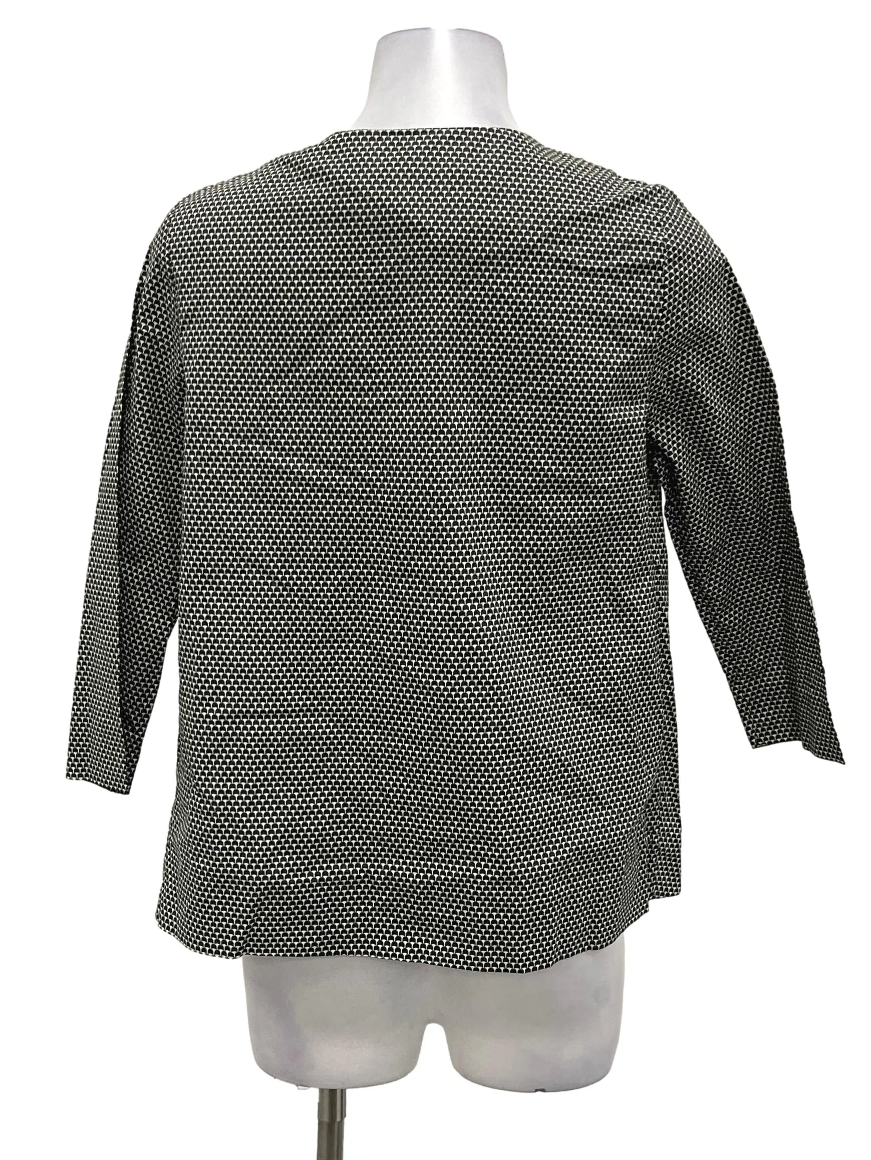 Black Patterned Roundneck Button Down Blouse