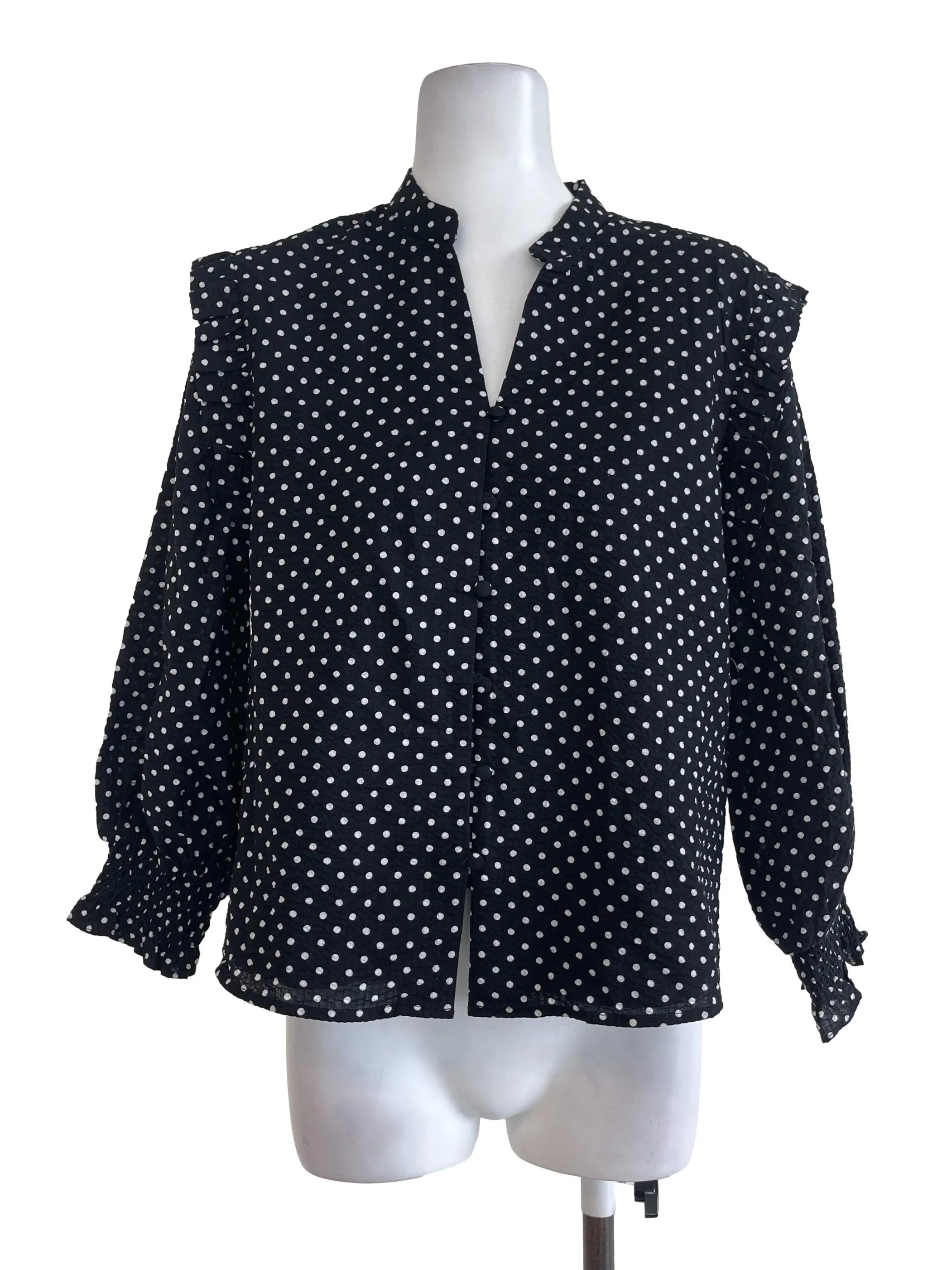 Black Polkadot Buttoned Blouse