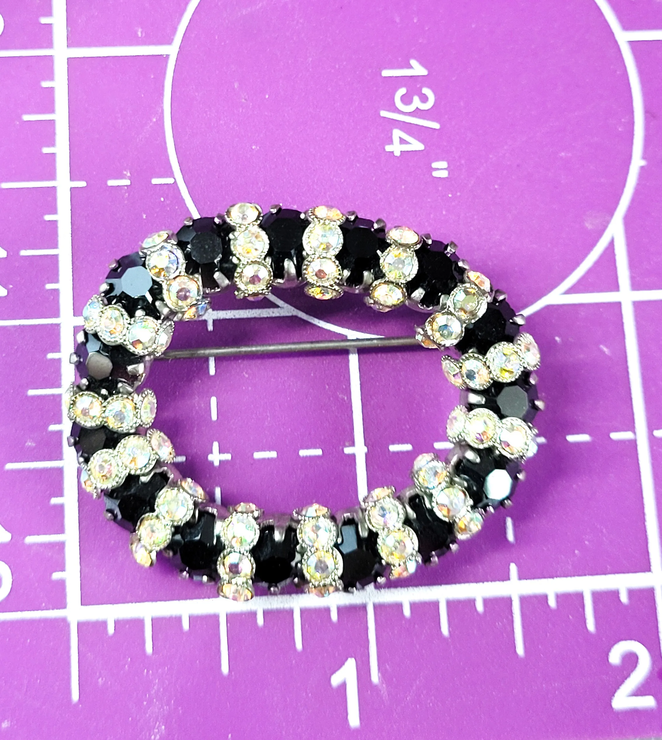 Black rainbow aurora borealis infinity vintage circle brooch pin