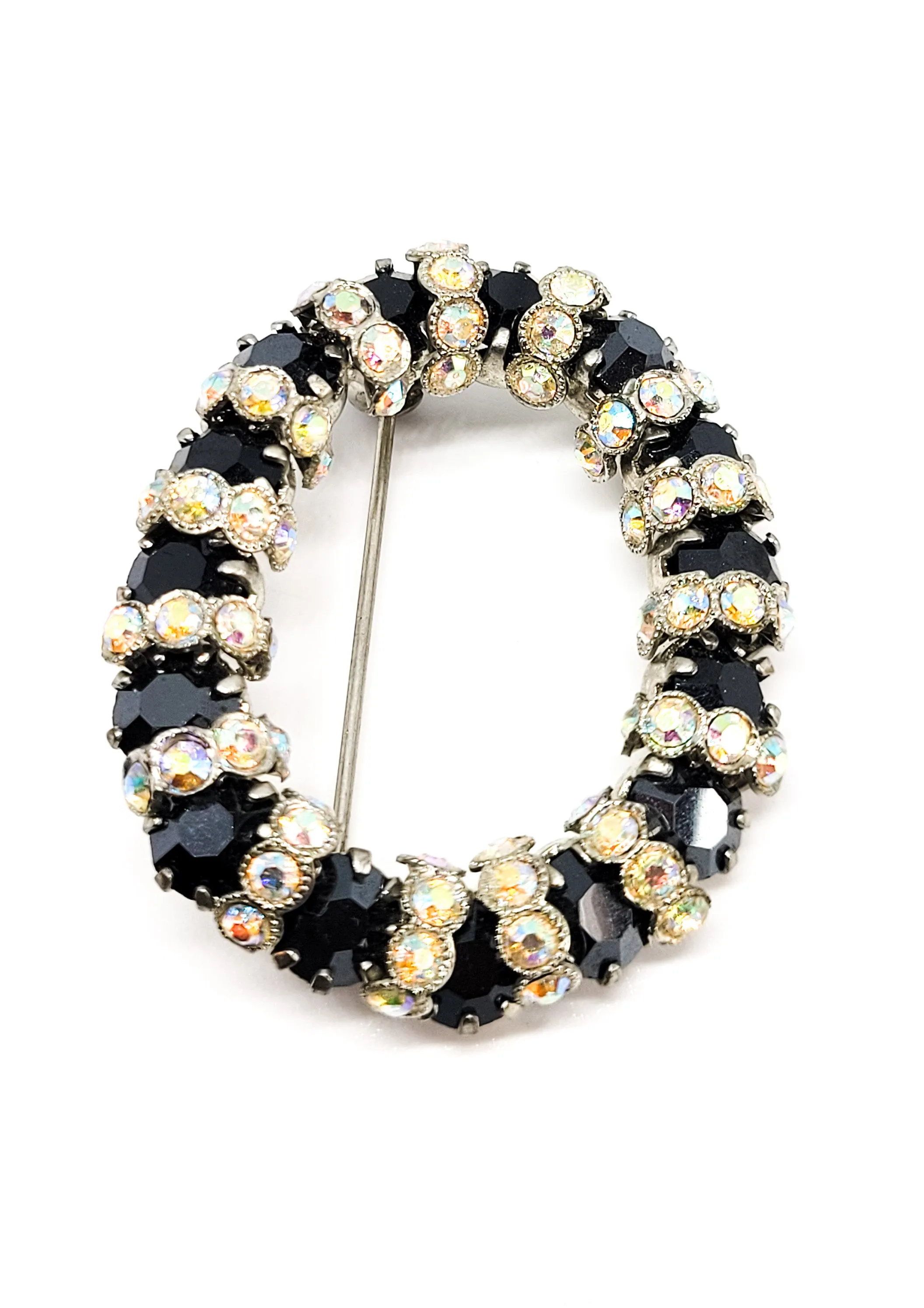 Black rainbow aurora borealis infinity vintage circle brooch pin