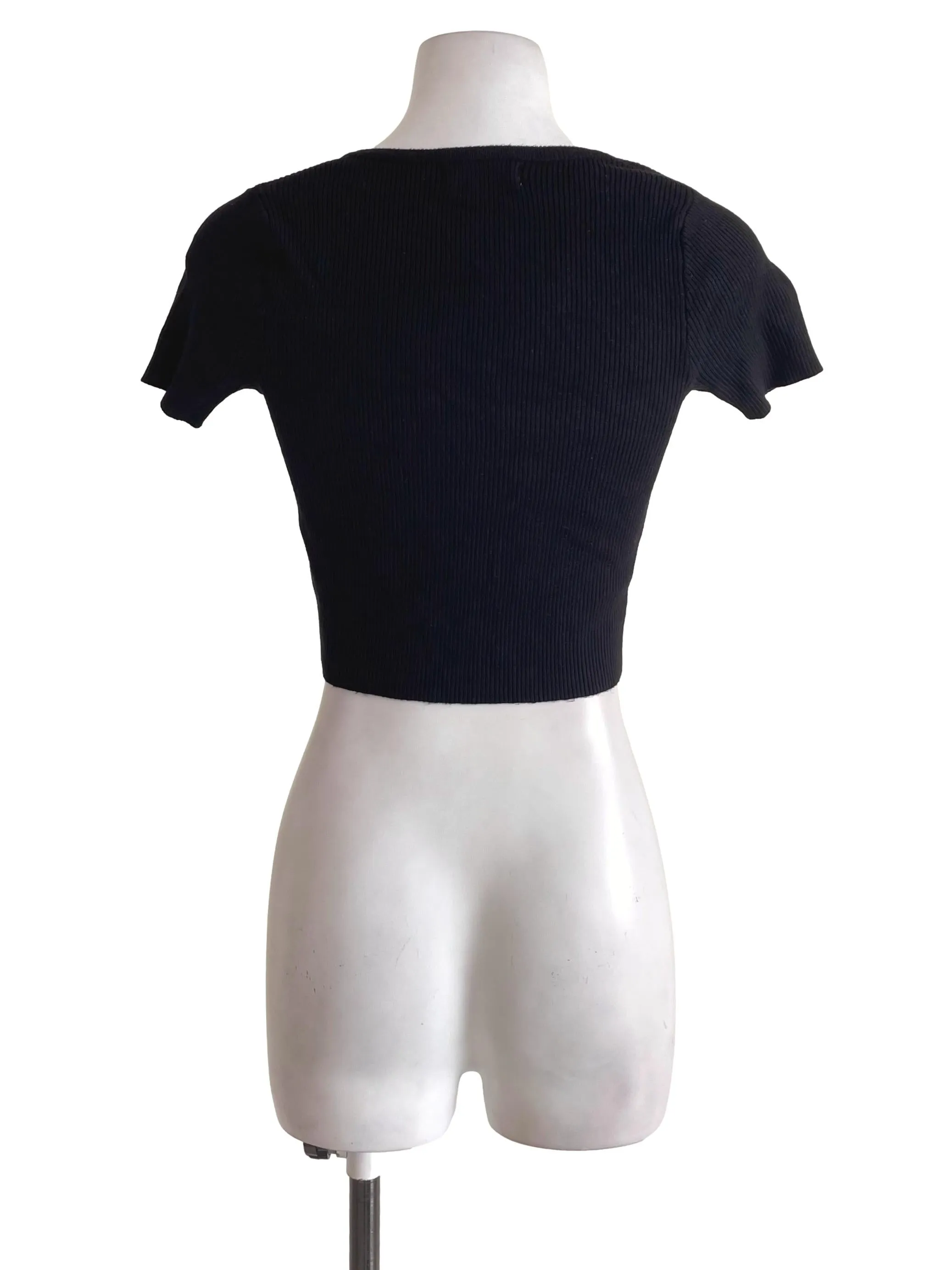 Black Ribbed Button Up Top