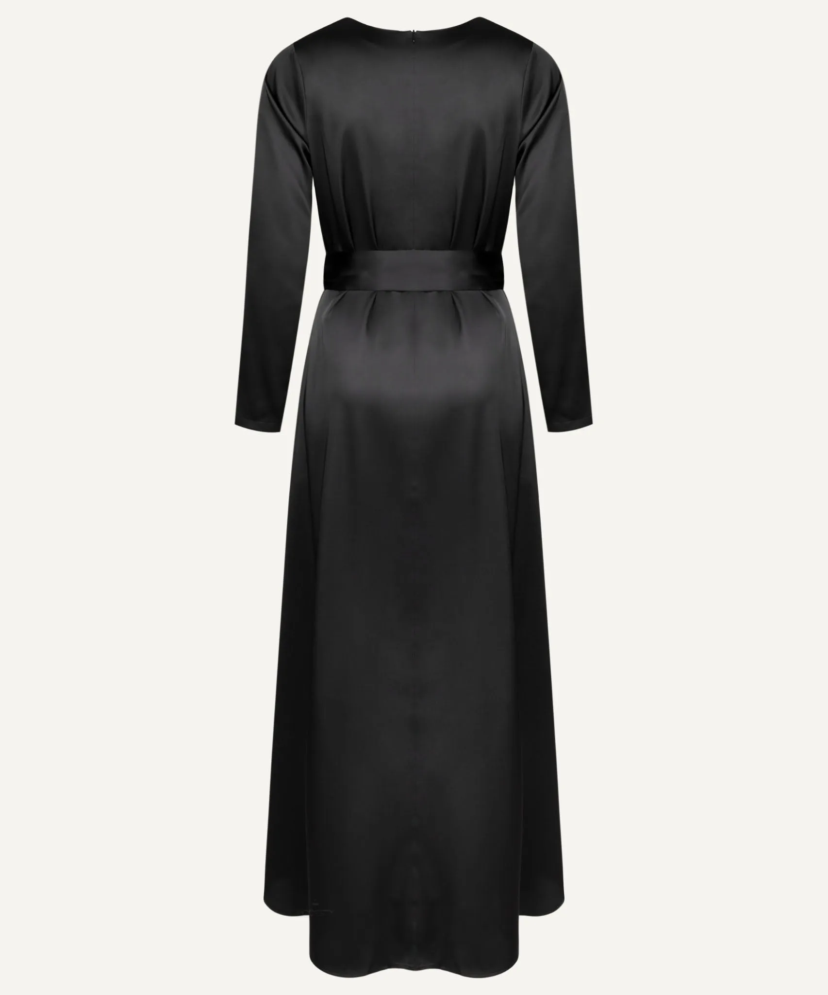 Black Satin A-Line Long Sleeve Maxi Abaya Dress