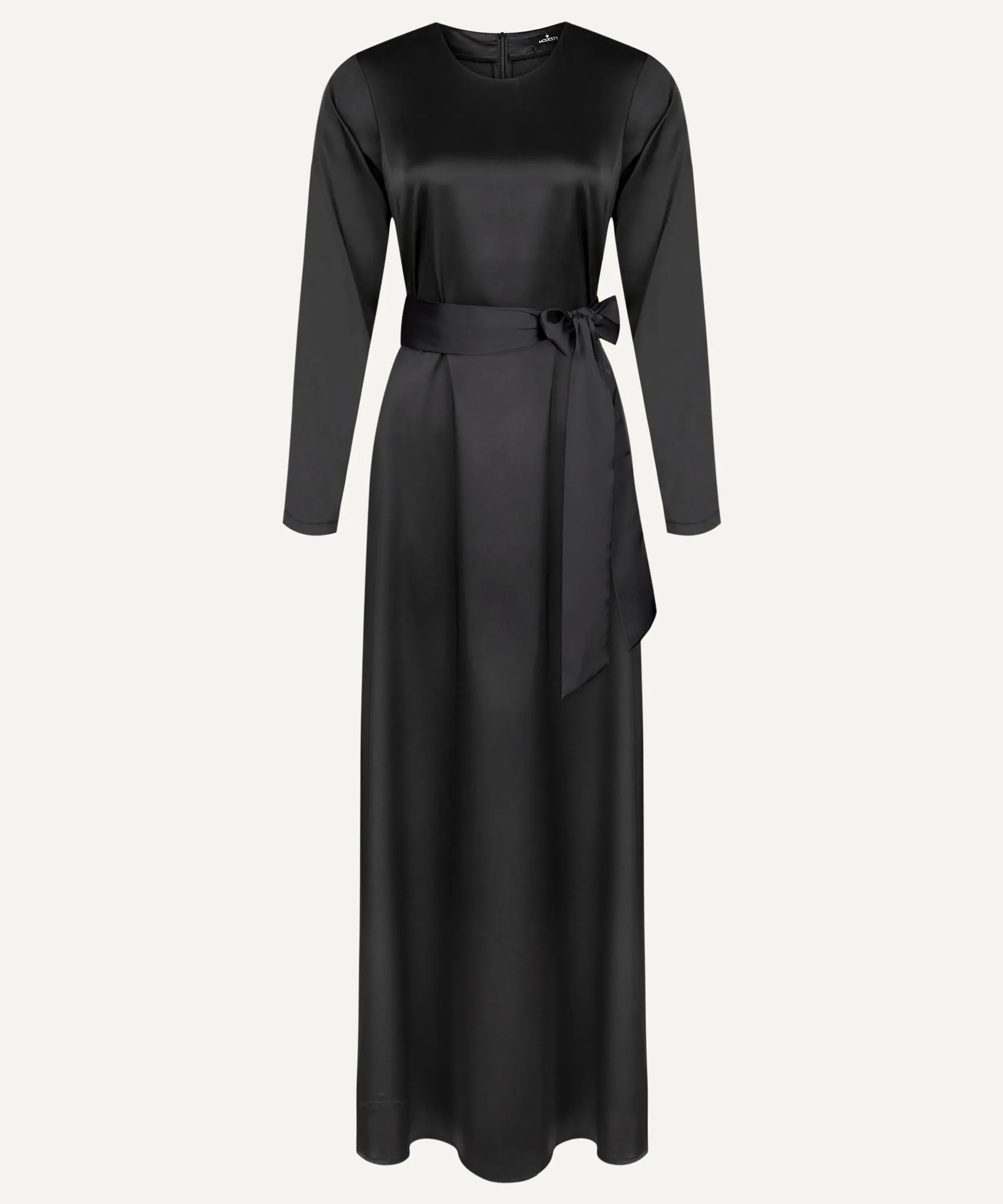 Black Satin A-Line Long Sleeve Maxi Abaya Dress