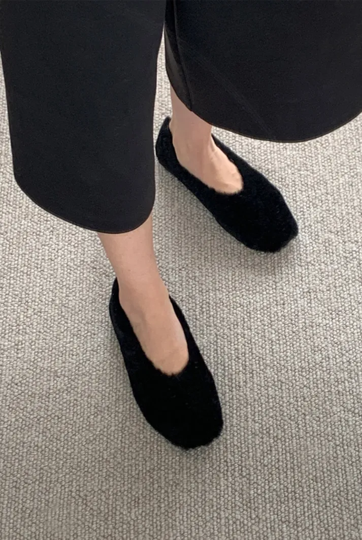 Black Shearling Ballet Flats